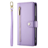 EIDERWOOD iPhone 17 Flip Case with Card Holder / Zipper Pocket / Strap - Purple