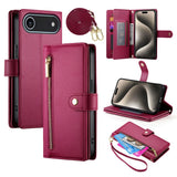 EIDERWOOD iPhone Air Flip Case with Card Holder / Zipper Pocket / Strap - Red