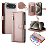 EIDERWOOD iPhone Air Flip Case with Card Holder / Zipper Pocket / Strap - Rose Gold