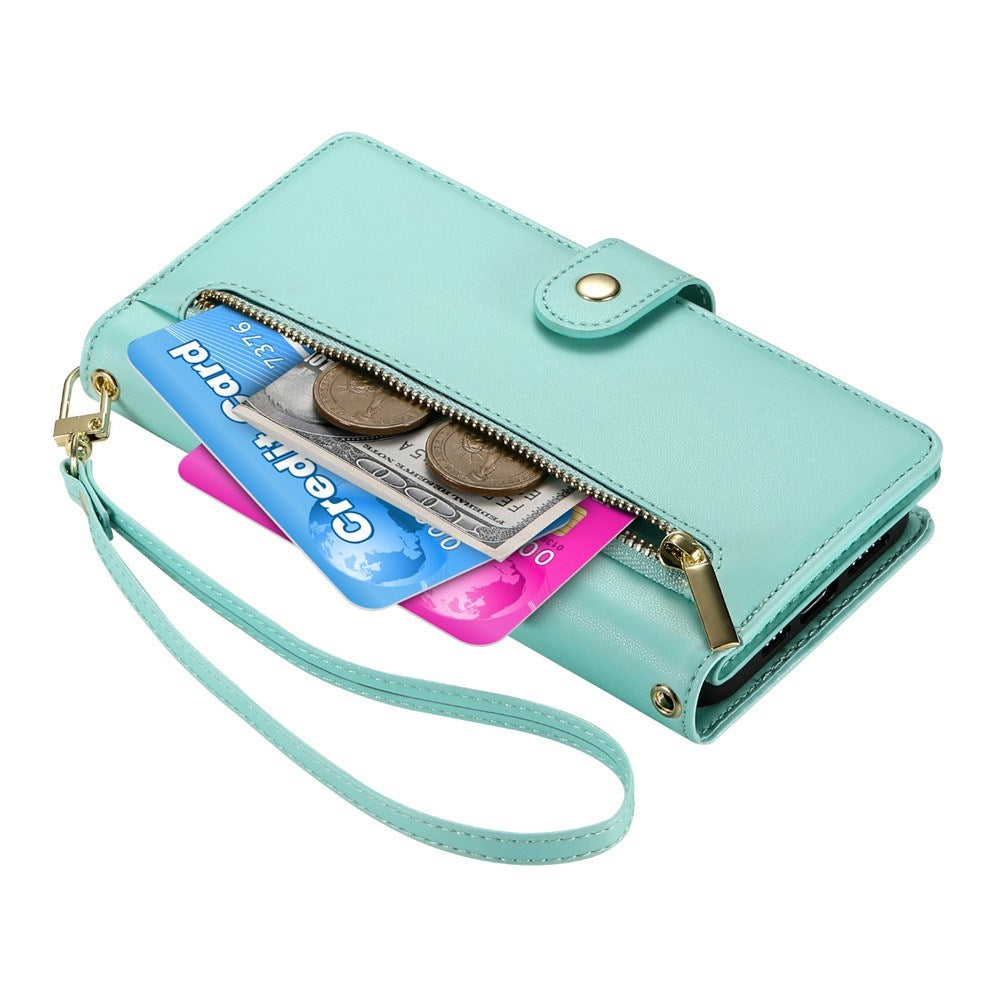 EIDERWOOD iPhone Air Flip Case with Card Holder / Zipper Pocket / Strap - Turquoise