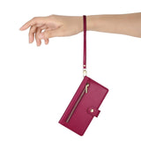 EIDERWOOD iPhone 17 Pro Flip Case with Card Holder / Zipper Pocket / Strap - Red