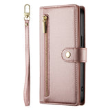 EIDERWOOD iPhone 17 Pro Flip Case with Card Holder / Zipper Pocket / Strap - Rose Gold