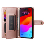 EIDERWOOD iPhone 17 Pro Max Flip Case with Card Holder / Zipper Pocket / Strap - Rose Gold