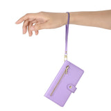 EIDERWOOD iPhone 17 Pro Max Flip Case with Card Holder / Zipper Pocket / Strap - Purple