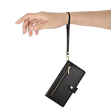 EIDERWOOD iPhone 17 Pro Max Flip Case with Card Holder / Zipper Pocket / Strap - Black