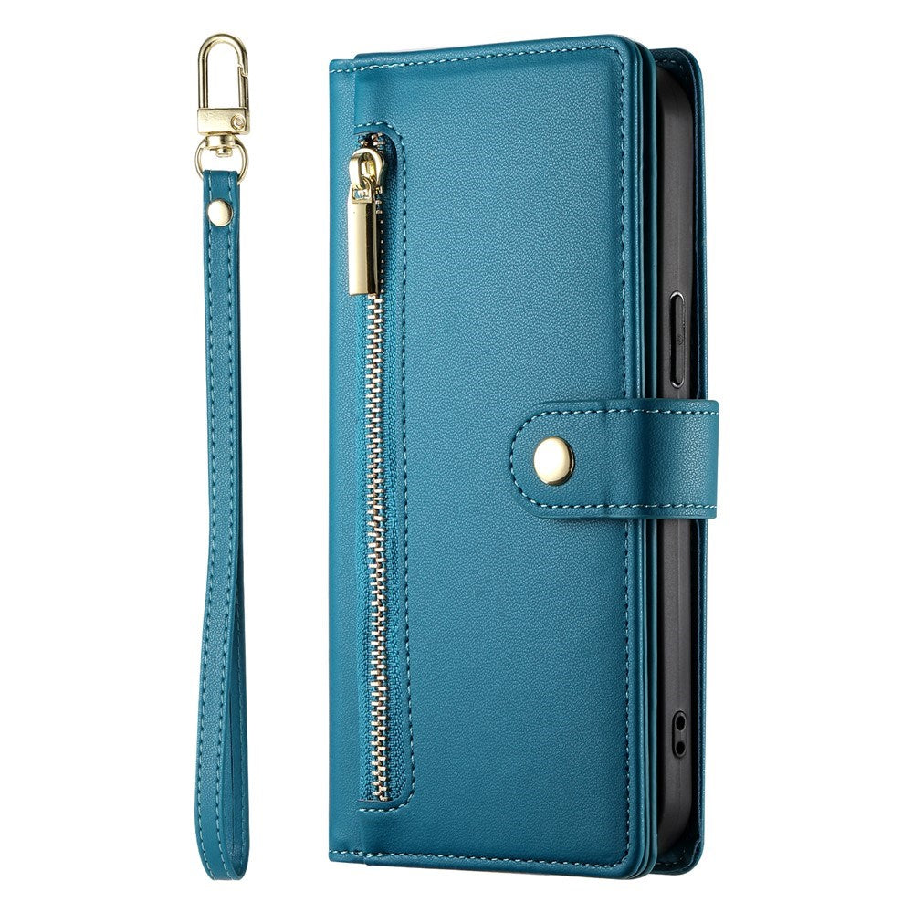 EIDERWOOD iPhone 17 Pro Max Flip Case with Card Holder / Zipper Pocket / Strap - Blue