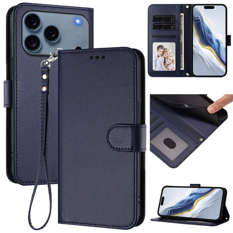 iPhone 18 Pro Max / 17 Pro Max EIDERWOOD Faux Leather Flip Case with Strap - Blue