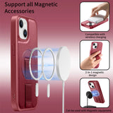 iPhone 14 / 13 Hard Plastic Case with Faux Leather Back & Finger Strap - MagSafe Compatible - Red