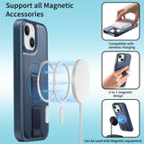 iPhone 14 / 13 Hard Plastic Case with Faux Leather Back & Finger Strap - MagSafe Compatible - Blue
