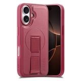 iPhone 16 Hard Plastic Case with Faux Leather Back & Finger Strap - MagSafe Compatible - Red