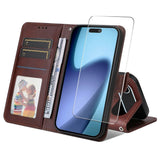 EIDERWOOD iPhone Air 2-in-1 Faux Leather Flip Case with Screen Protector Glass - Brown
