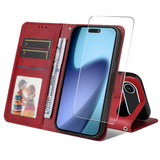 EIDERWOOD iPhone Air 2-in-1 Faux Leather Flip Case with Screen Protector Glass - Red
