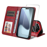 EIDERWOOD iPhone 17 Pro 2-in-1 Faux Leather Flip Case with Screen Protector Glass - Red