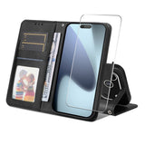 EIDERWOOD iPhone 17 Pro Max 2-in-1 Faux Leather Flip Case with Screen Protector Glass - Black
