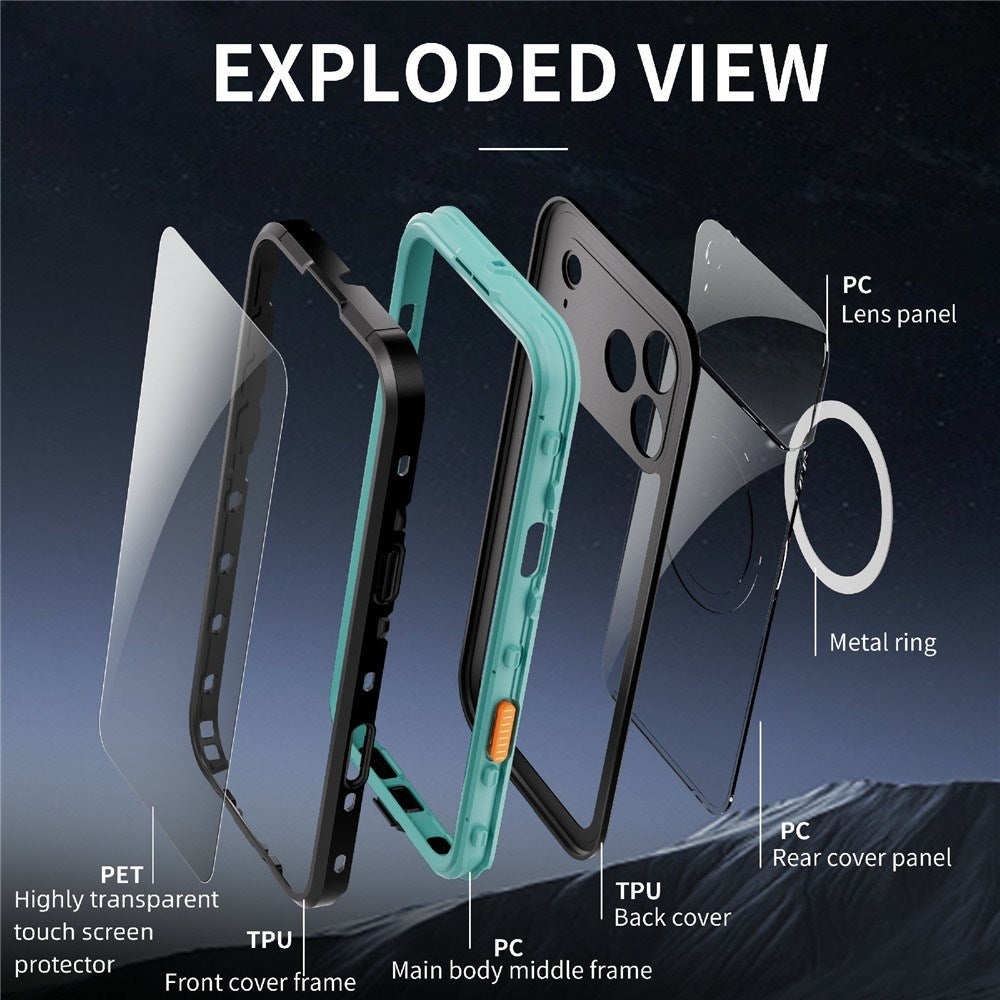 EIDERWOOD iPhone 17 Pro Max Waterproof Craftsman Case with Screen Protector & Strap - MagSafe Compatible - Blue