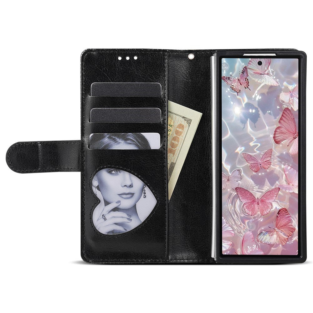 EIDERWOOD Samsung Galaxy Z Fold7 Glitter Flip Case with Wallet & Strap - Black
