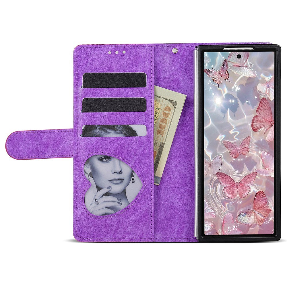 EIDERWOOD Samsung Galaxy Z Fold7 Glitter Flip Case with Wallet & Strap - Purple