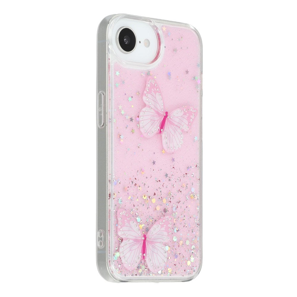 EIDERWOOD iPhone 16e Flexible Plastic Case with Butterflies - Transparent / Pink