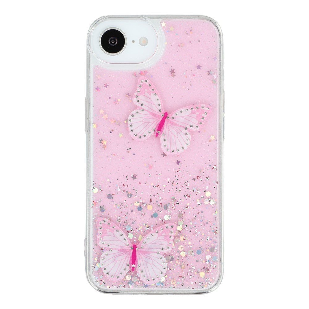 EIDERWOOD iPhone 17e / 16e Flexible Plastic Case with Butterflies - Transparent / Pink