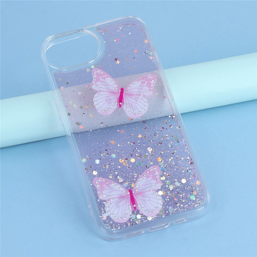 EIDERWOOD iPhone 16e Flexible Plastic Case with Butterflies - Transparent / Pink