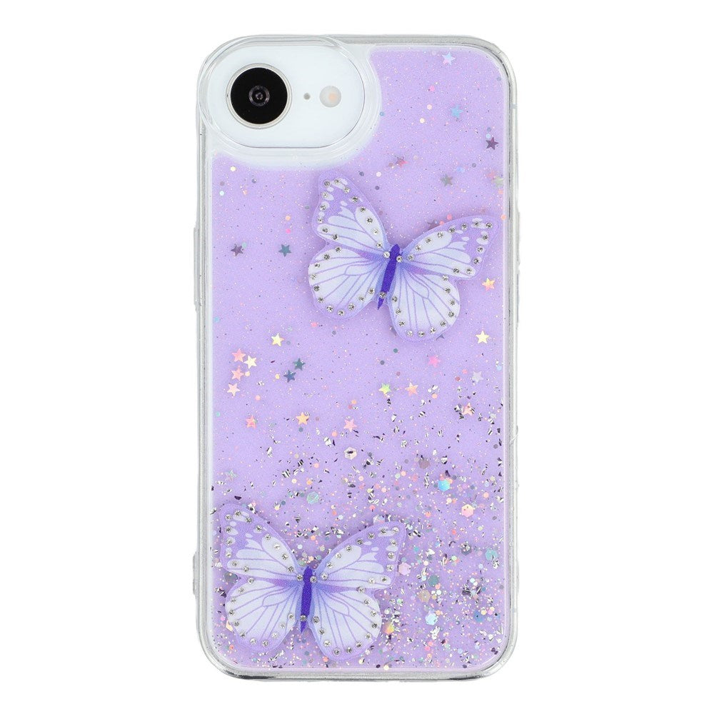 EIDERWOOD iPhone 17e / 16e Flexible Plastic Case with Butterflies - Transparent / Purple
