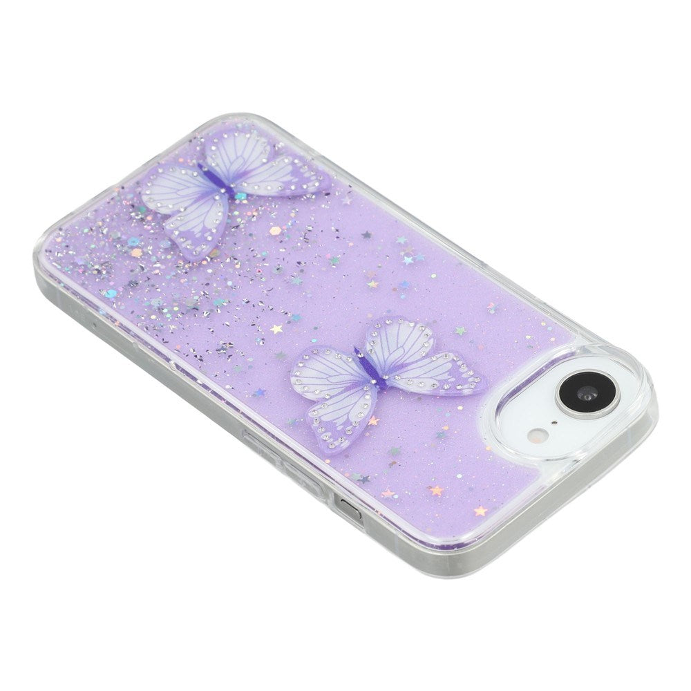 EIDERWOOD iPhone 16e Flexible Plastic Case with Butterflies - Transparent / Purple