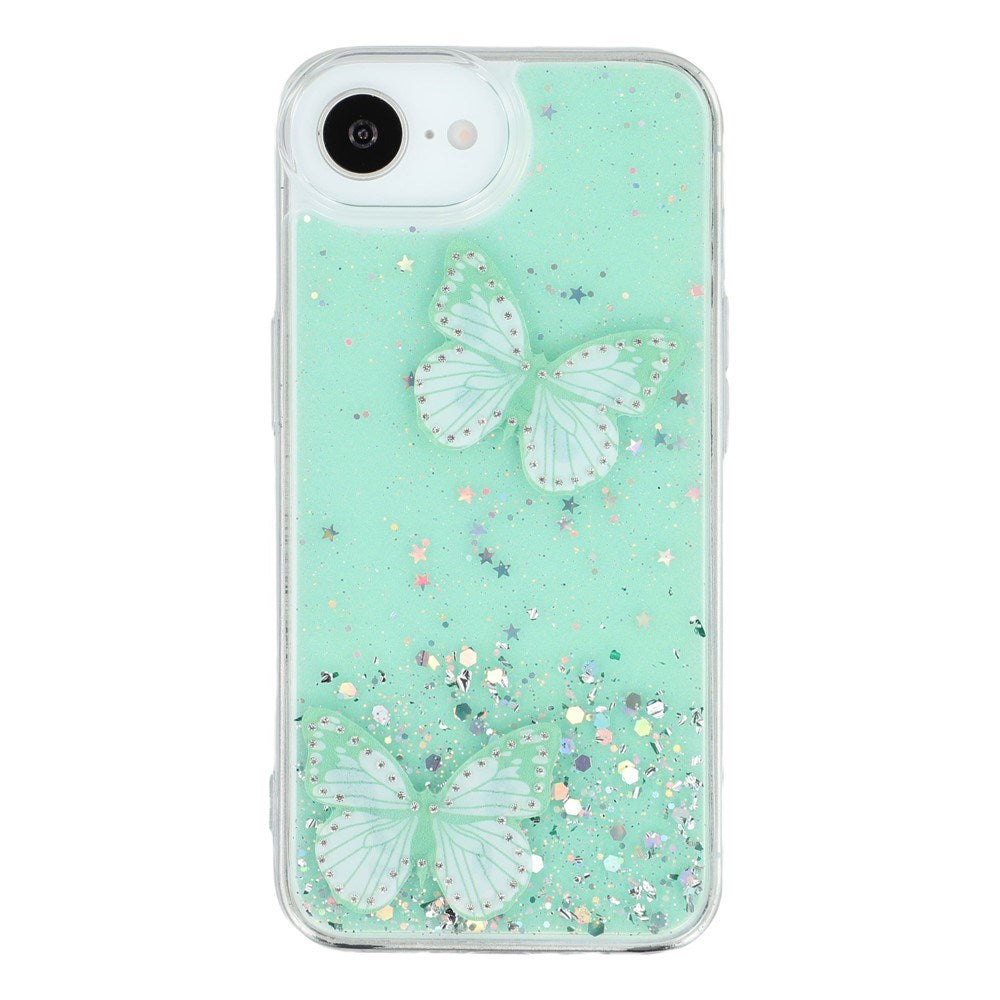 EIDERWOOD iPhone 17e / 16e Flexible Plastic Case with Butterflies - Transparent / Green