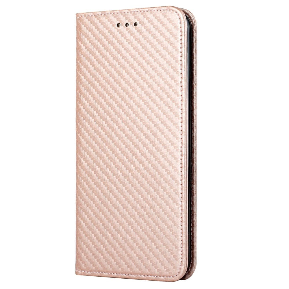 Samsung Galaxy S23 Carbon Flip Cover w. Wallet & Kickstand - Rose Gold