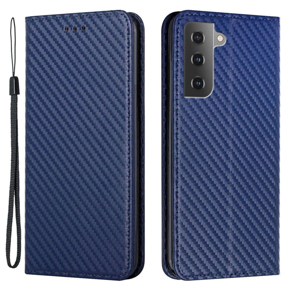 Samsung Galaxy S23 Carbon Flip Cover w. Wallet & Kickstand - Blue