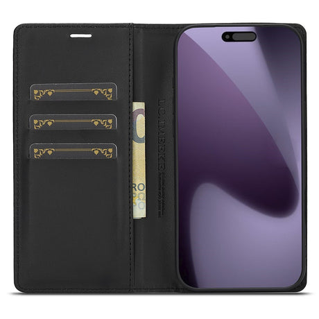 iPhone 18 Pro / 17 Pro LC.IMEEKE Artificial Leather Flip Case with Carbon Fiber - Black / Red Horizontal Stripe