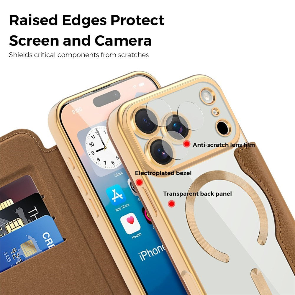 EIDERWOOD iPhone 17 Pro Flip Case with Transparent Back - MagSafe Compatible - Brown