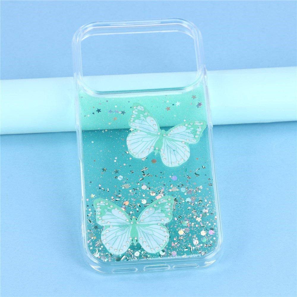 EIDERWOOD iPhone 17 Pro Flexible Plastic Case with Butterflies - Transparent / Green