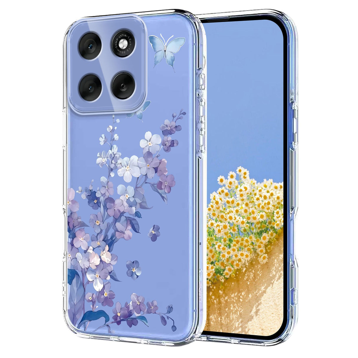 EIDERWOOD Motorola Moto G56 Flexible Plastic Case with Floral Motif - Transparent / Violets