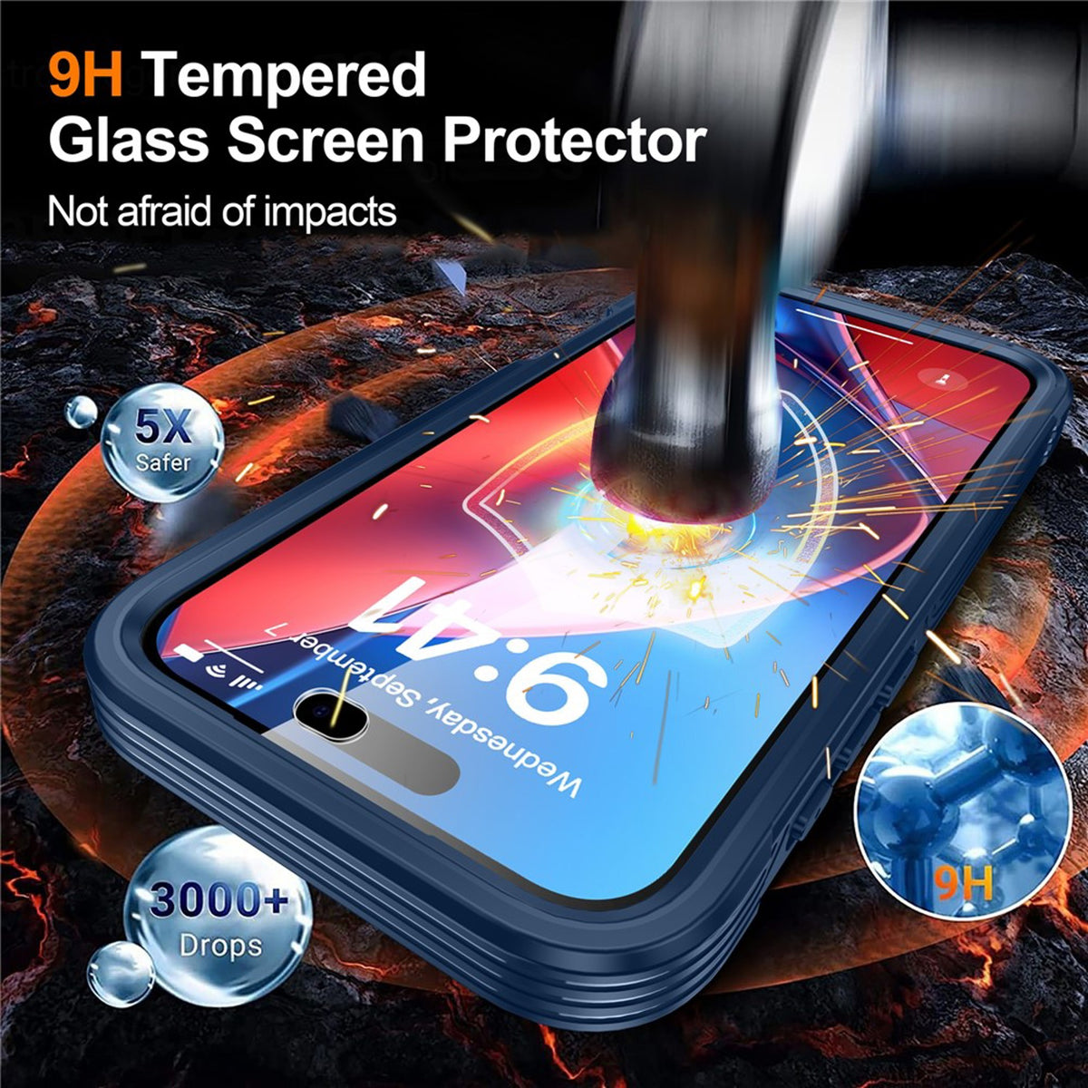 iPhone 18 Pro / 17 Pro Hybrid Plastic Case with Built-In Screen Protector - MagSafe Compatible - Transparent / Blue