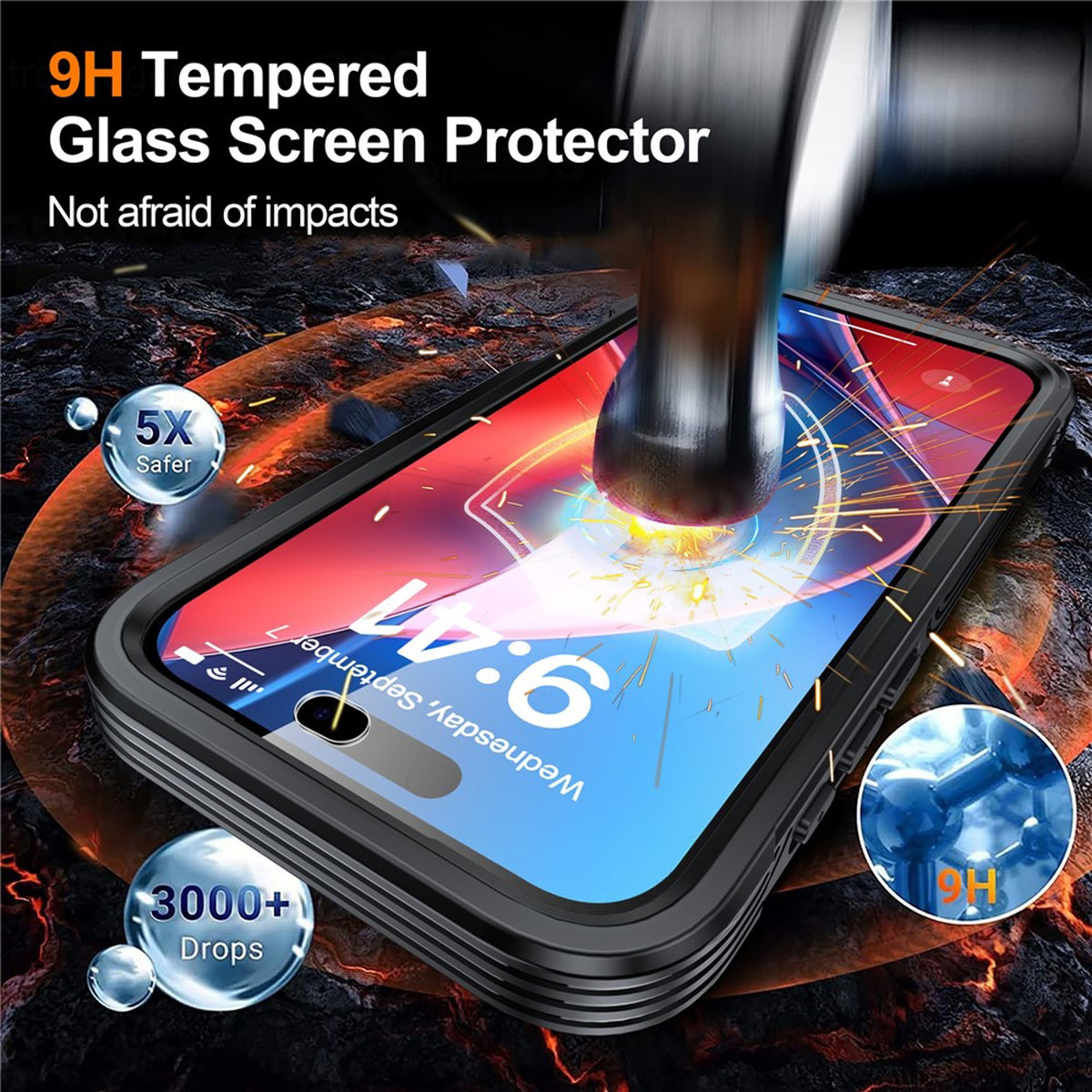 iPhone 18 Pro Max / 17 Pro Max Hybrid Plastic Case with Built-In Screen Protector - MagSafe Compatible - Transparent / Black