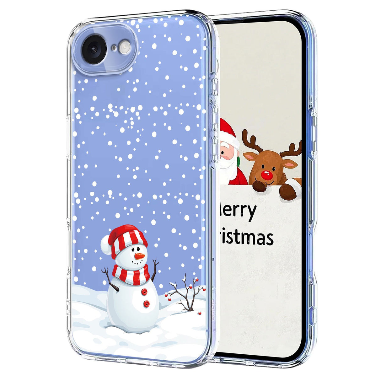 EIDERWOOD iPhone 16e Flexible Plastic Christmas Case with Motif - Transparent / Snowman