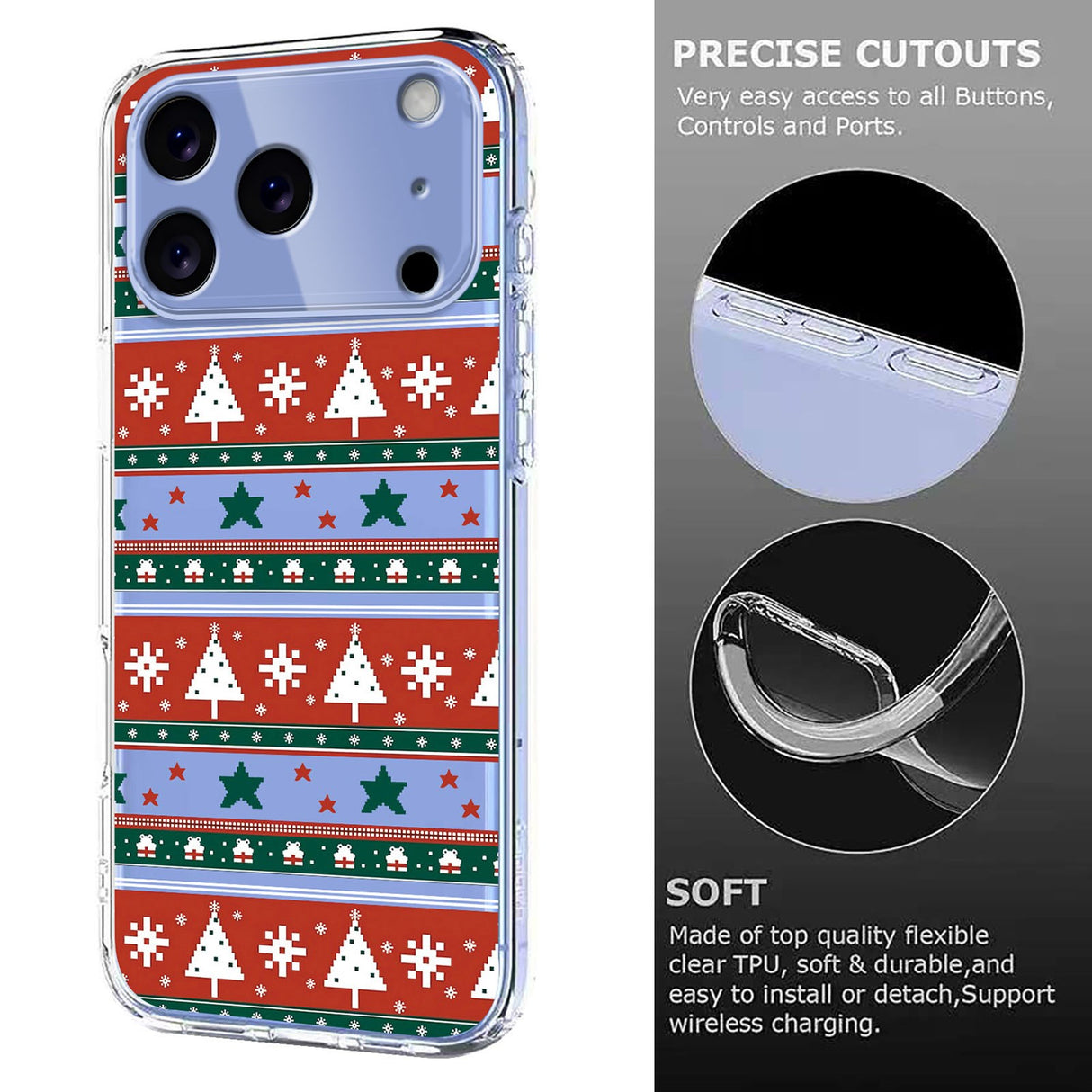 EIDERWOOD iPhone 17 Pro Max Flexible Plastic Christmas Case with Motif - Transparent / Pattern