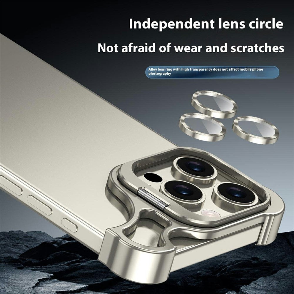 iPhone 16 Pro Two-Piece Metal Bumper Case with Stand & Lens Protector - Titanium