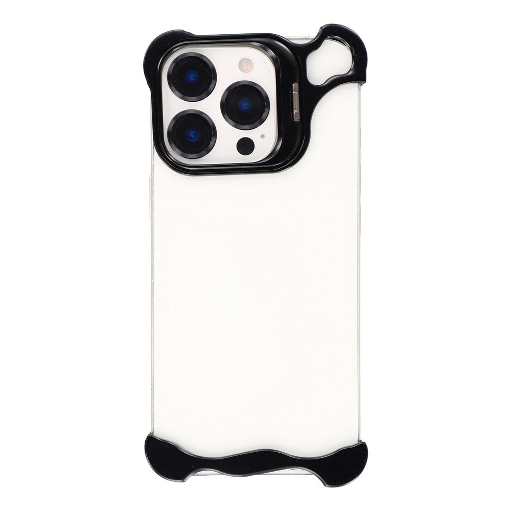 iPhone 16 Pro Two-Piece Metal Bumper Case with Stand & Lens Protector - Black