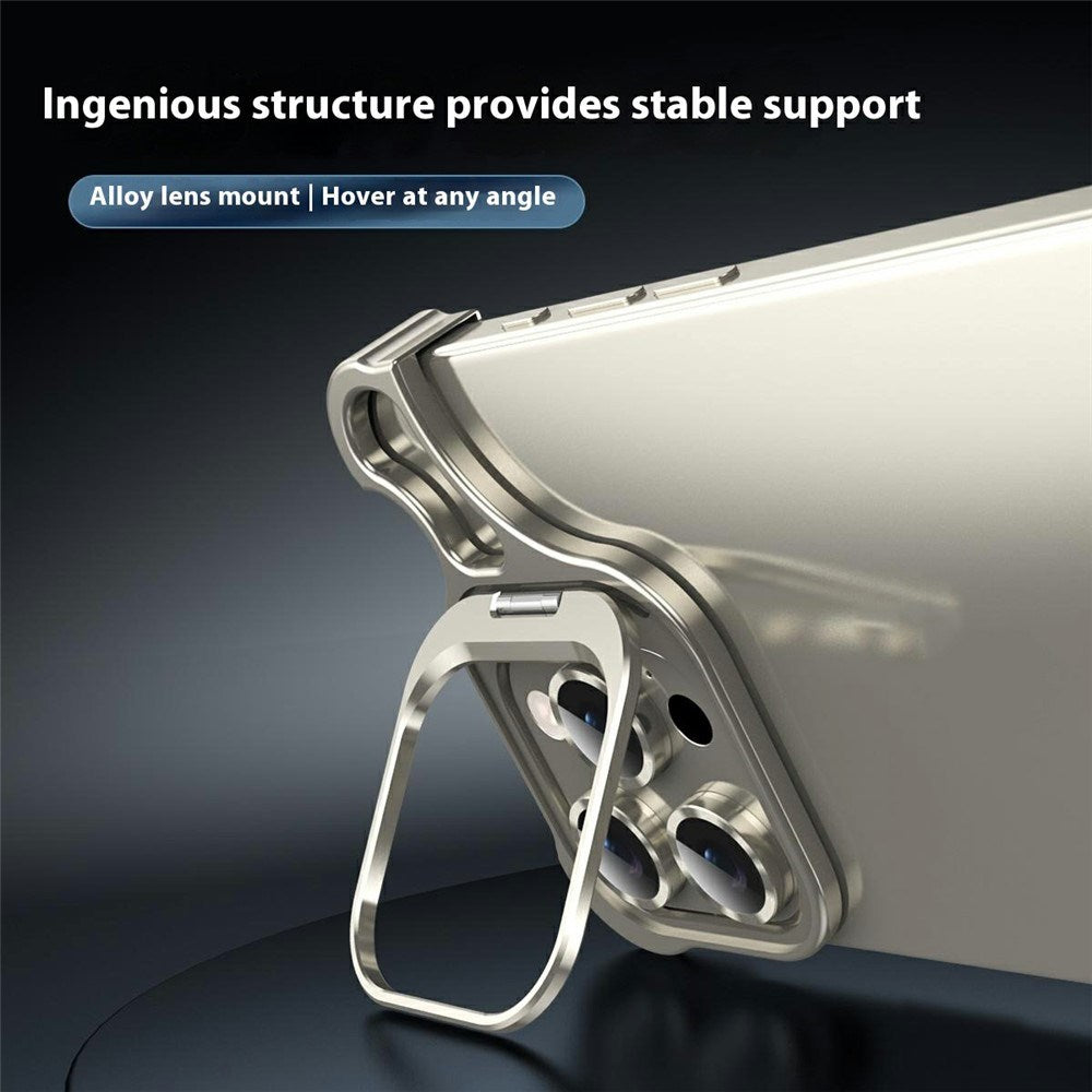 iPhone 16 Pro Two-Piece Metal Bumper Case with Stand & Lens Protector - Gold