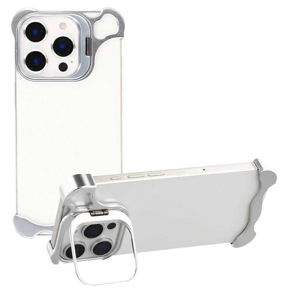 iPhone 16 Pro Two-Piece Metal Bumper Case with Stand & Lens Protector - Silver