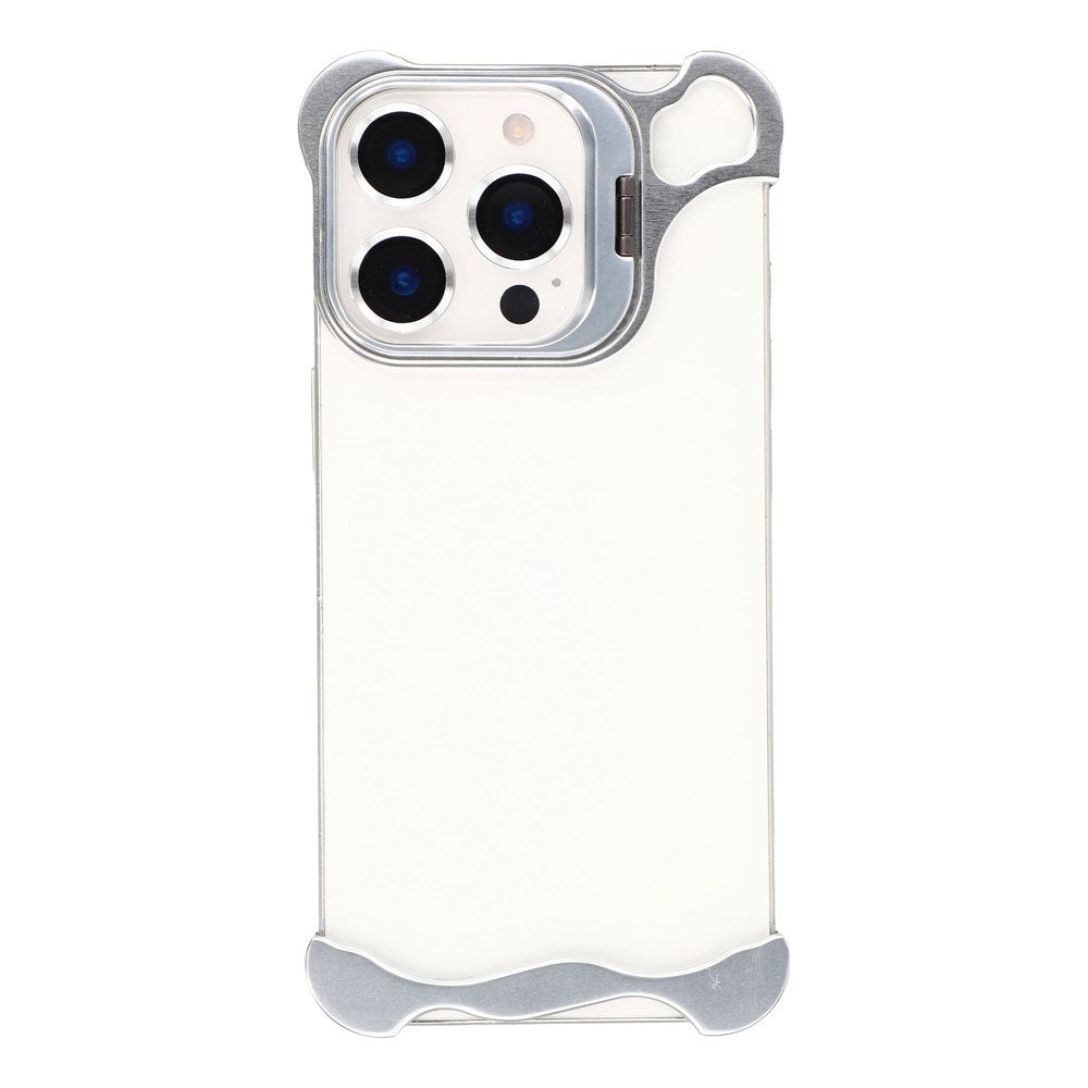 iPhone 16 Pro Two-Piece Metal Bumper Case with Stand & Lens Protector - Silver