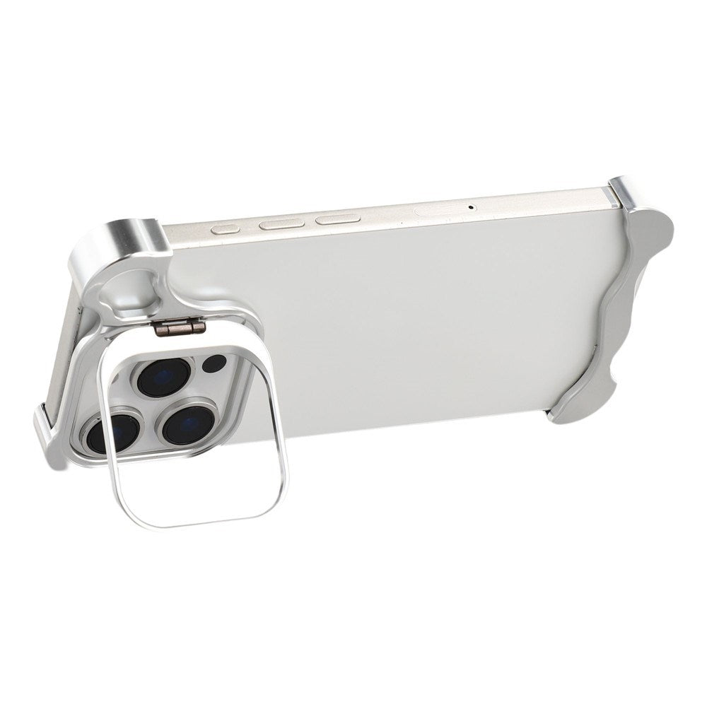 iPhone 16 Pro Two-Piece Metal Bumper Case with Stand & Lens Protector - Silver