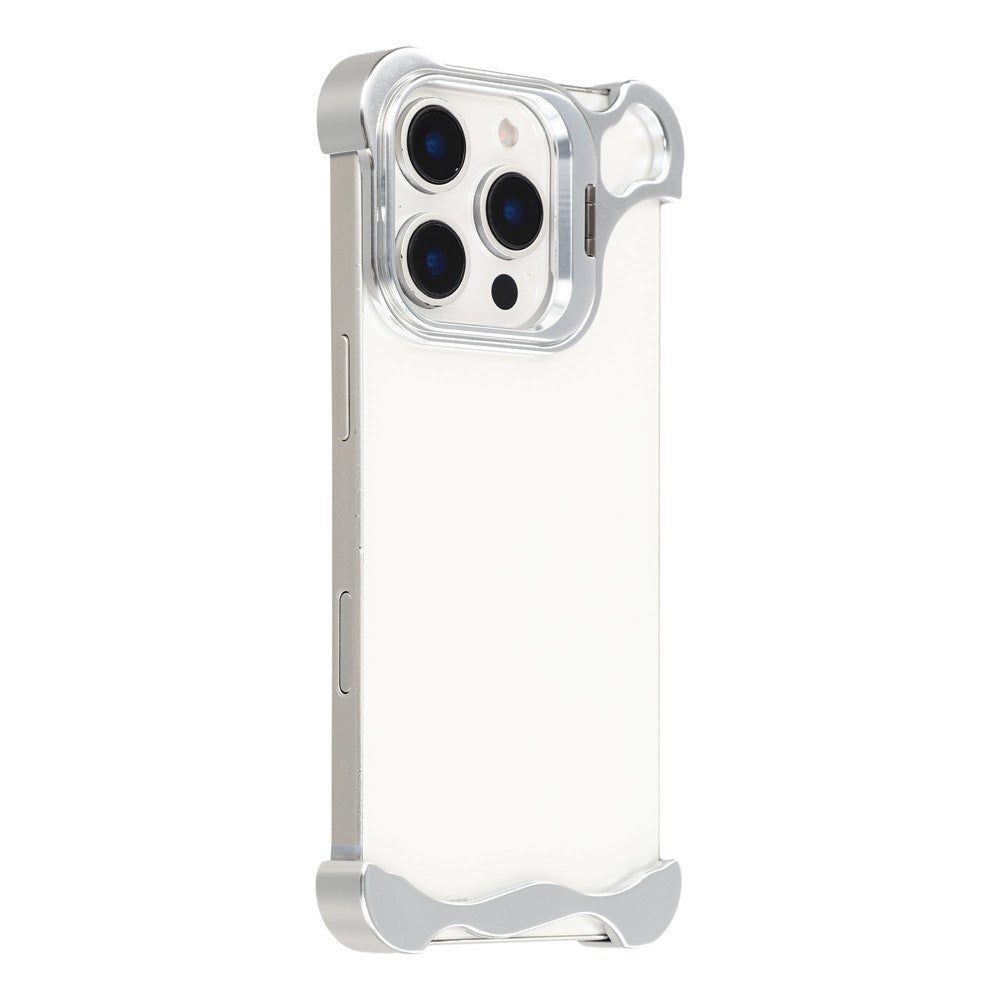 iPhone 16 Pro Two-Piece Metal Bumper Case with Stand & Lens Protector - Silver