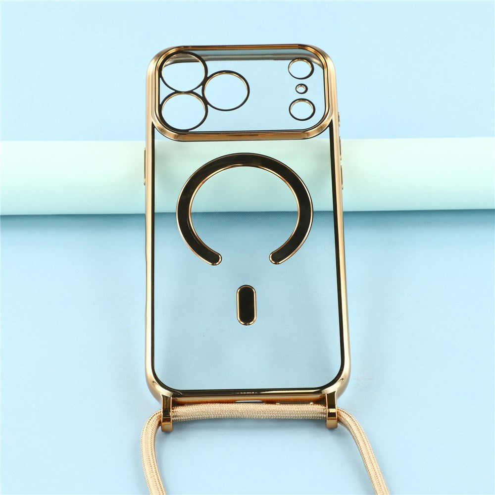 EIDERWOOD iPhone 17 Pro Max Flexible Plastic Case with Adjustable Strap - MagSafe Compatible - Transparent / Gold