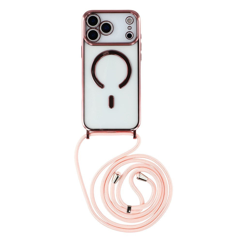 EIDERWOOD iPhone 17 Pro Max Flexible Plastic Case with Adjustable Strap - MagSafe Compatible - Transparent / Pink