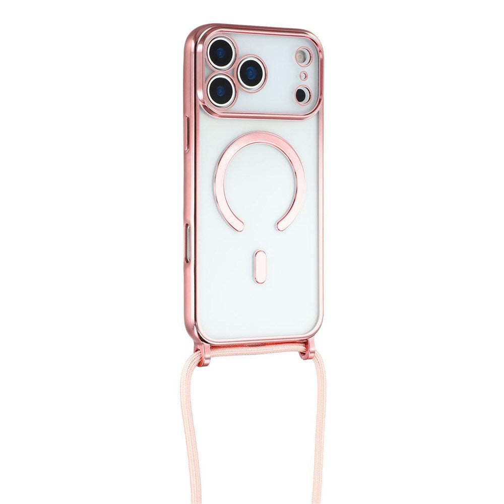 EIDERWOOD iPhone 17 Pro Flexible Plastic Case with Adjustable Strap - MagSafe Compatible - Transparent / Pink