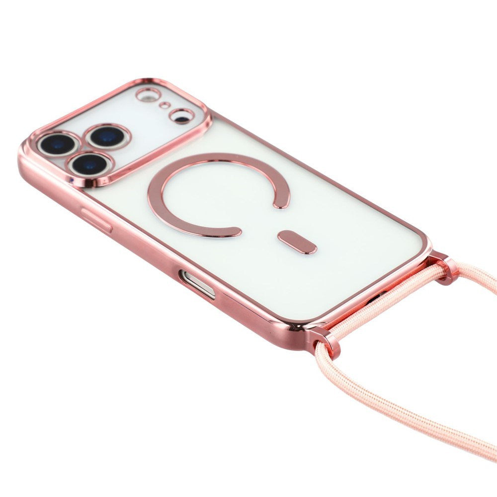 EIDERWOOD iPhone 17 Pro Flexible Plastic Case with Adjustable Strap - MagSafe Compatible - Transparent / Pink