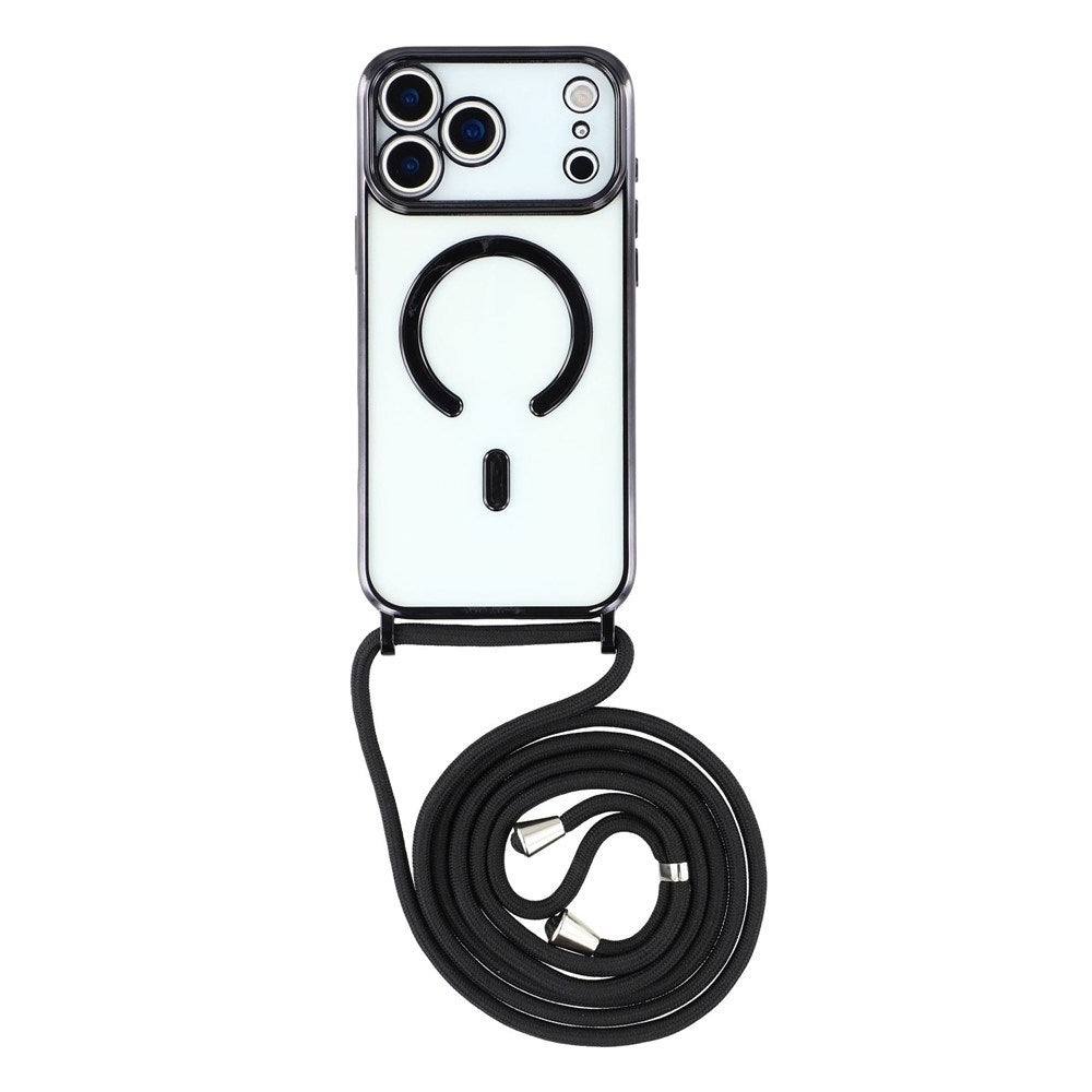 EIDERWOOD iPhone 17 Pro Flexible Plastic Case with Adjustable Strap - MagSafe Compatible - Transparent / Black