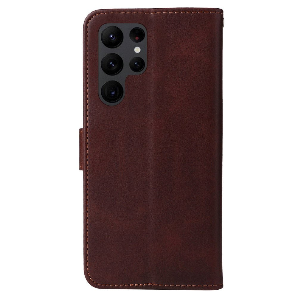 Samsung Galaxy S23 Ultra Leather Flip Case w. Wallet - Brown